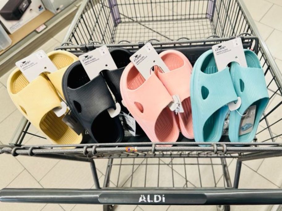 A cart full of ladies and male slide shoes