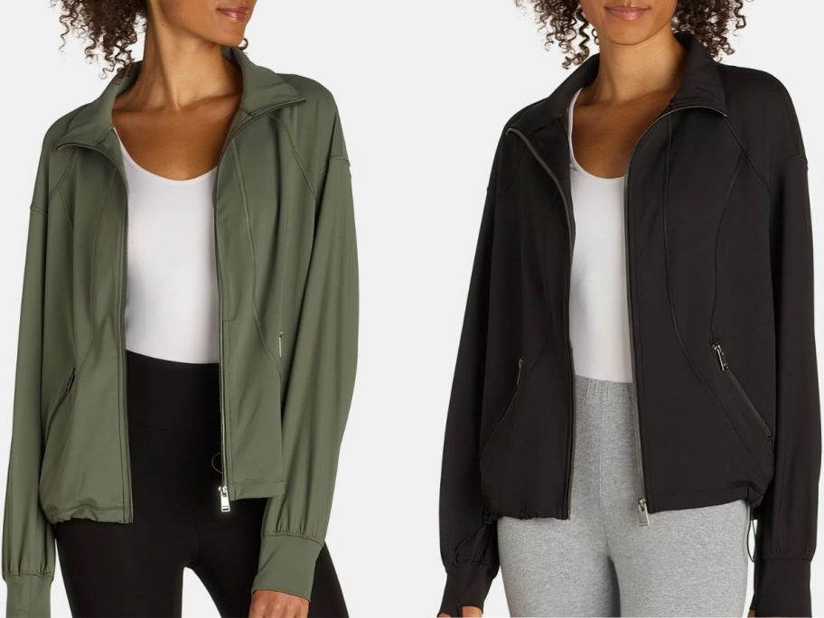 Stock images of two women wearing Avia Women's Seamed Vented Jacket w/ Zip Pockets