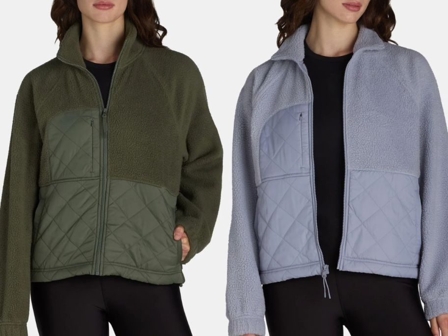 Stock images of two women wearing Avia Women’s Quilted Fleece Jackets