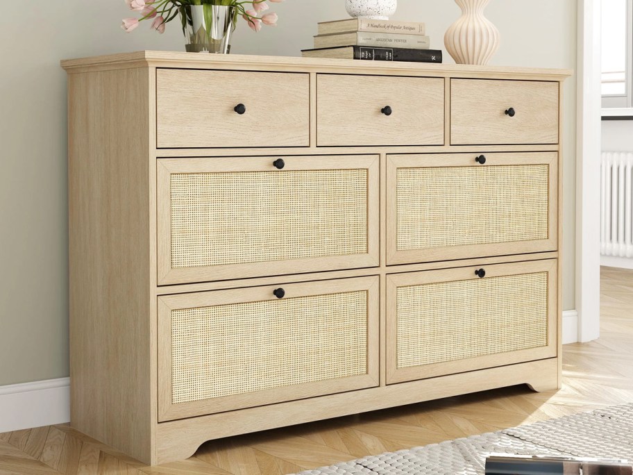 7-drawer dresser with rattan drawers