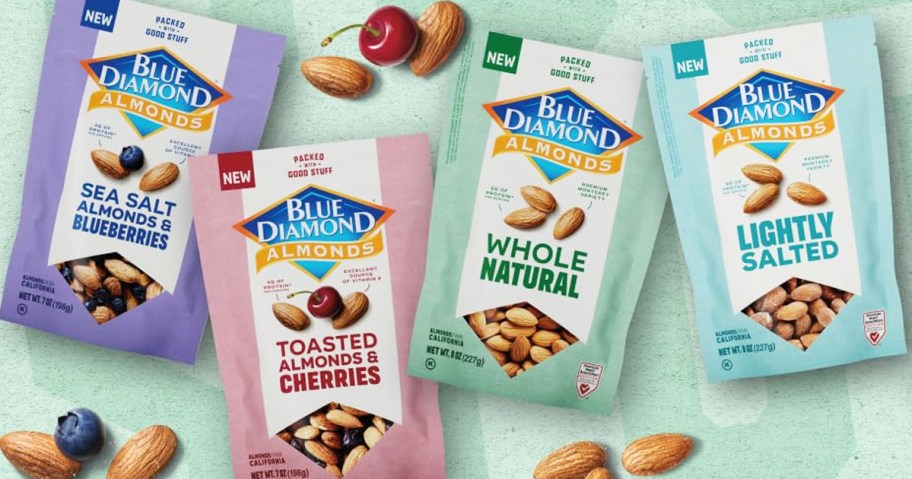 4 packs of Blue Diamond Almonds in various flavors
