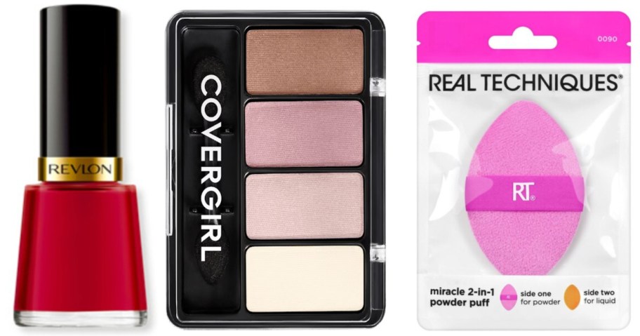 nail polish, eyeshadow and foundation puff