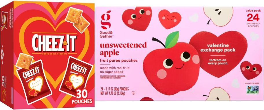 Cheez-It and Apple Puree Pouches Valentines