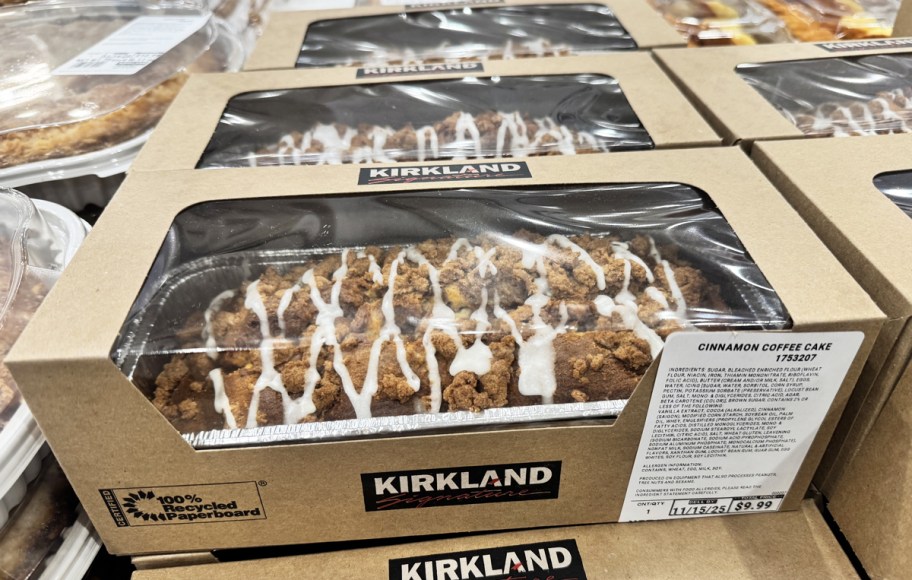 boxed Cinnamon Coffee Cakes on store table