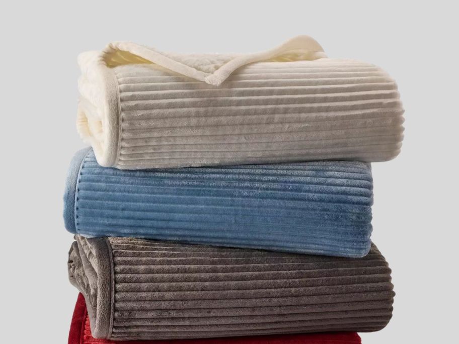 Cuddl Duds Rib Plush to Sherpa Throw Blanket stacked