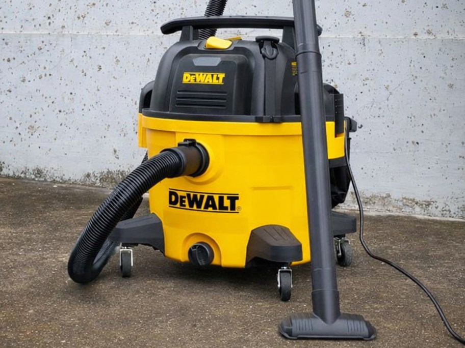 yellow and black dewalt shop vac in garage