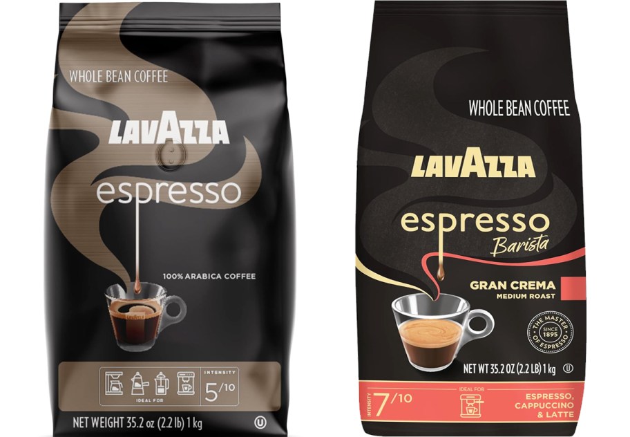 two black bags of Lavazza Whole Bean Coffee