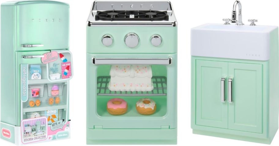Little Tikes Sweet Spaces modular pretend refrigerator, oven, and sink in sea foam