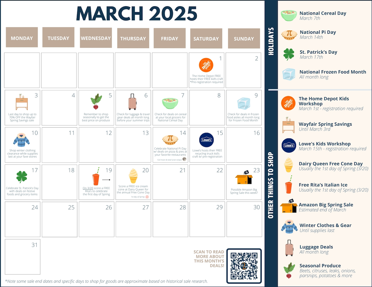March Sales | What to Buy in March 2026 Calendar Printable