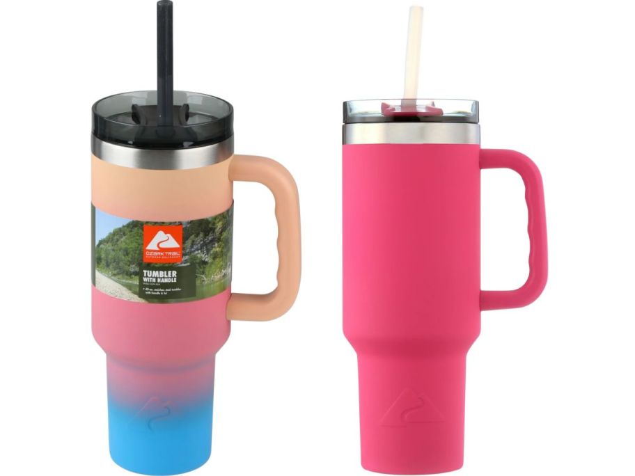2 tumblers with handles and straws