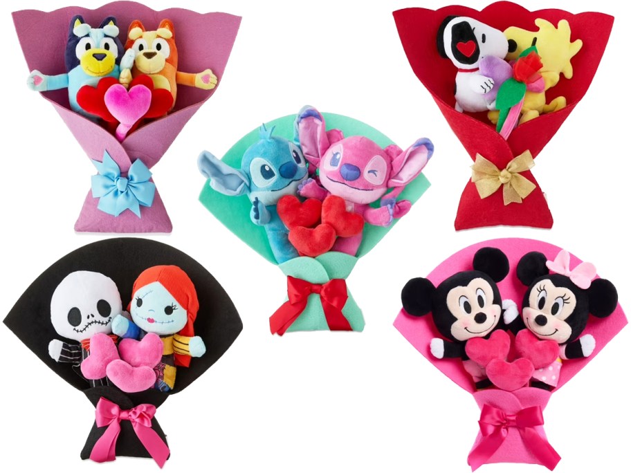 5 plush character valentine's bouquets 