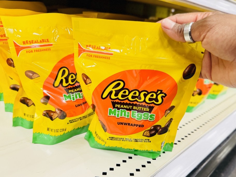 Reese's Mini Eggs Unwrapped 8oz on store shelf