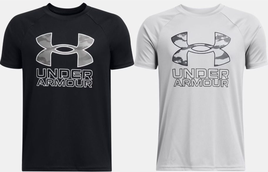 UARMOUR BOY's UA Technology Hybrid Print two stock images of short sleeve tea