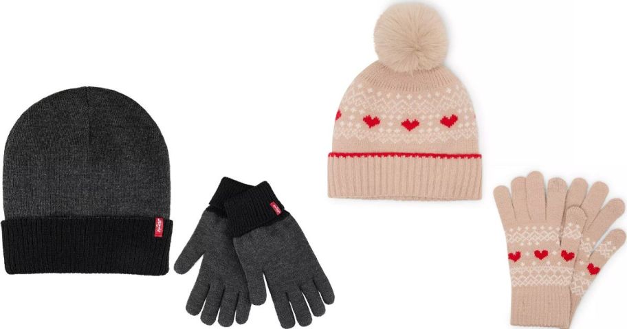 Stock images of winter hat and glove sets for men and girls