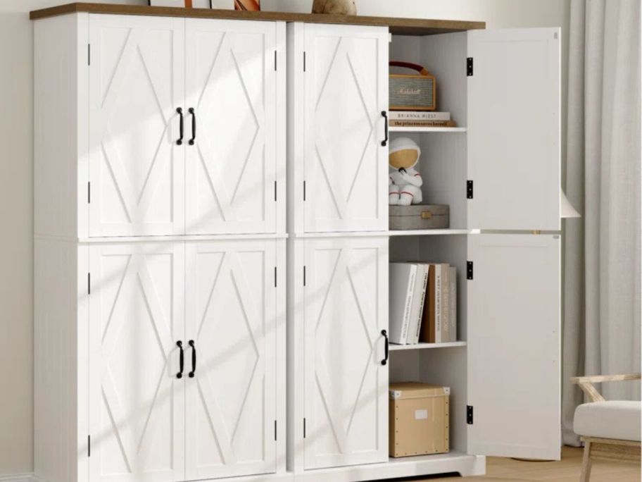 Two WhiteFarmhouse Style Storage Pantries