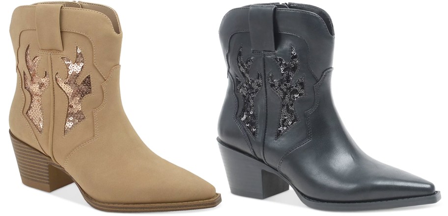 tan and black western booties