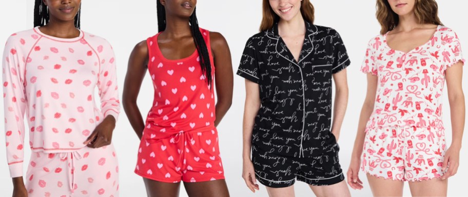 Women's Cozy Hacci Knit Long Sleeve Sleep Top, Women's Cozy Hacci Knit Tank and Shorts 2-Piece Set, Women's Dreamy Soft Collection 2pc Pajama Set, Valentine's Day Women's Knit 2pc Pajama Set