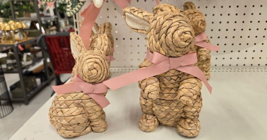 two wood bunnies on display