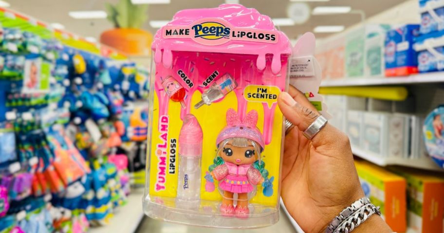 YummiLand Maddie Mallows Peeps Lip Gloss Doll in hand in store