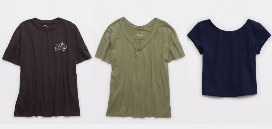 three t shirts in various styles