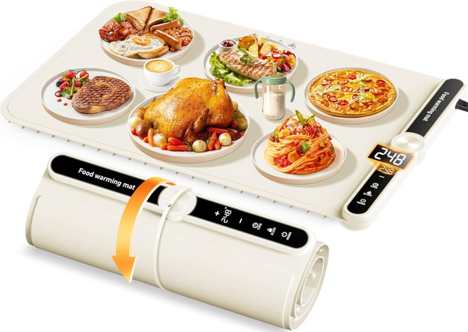 white food mat with food on it and rolled 