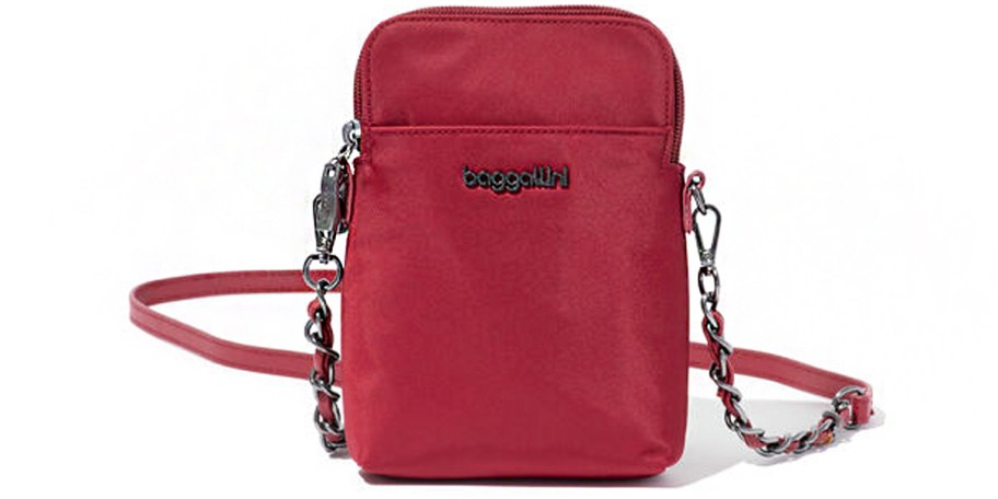 red pouch crossbody bag with chain 