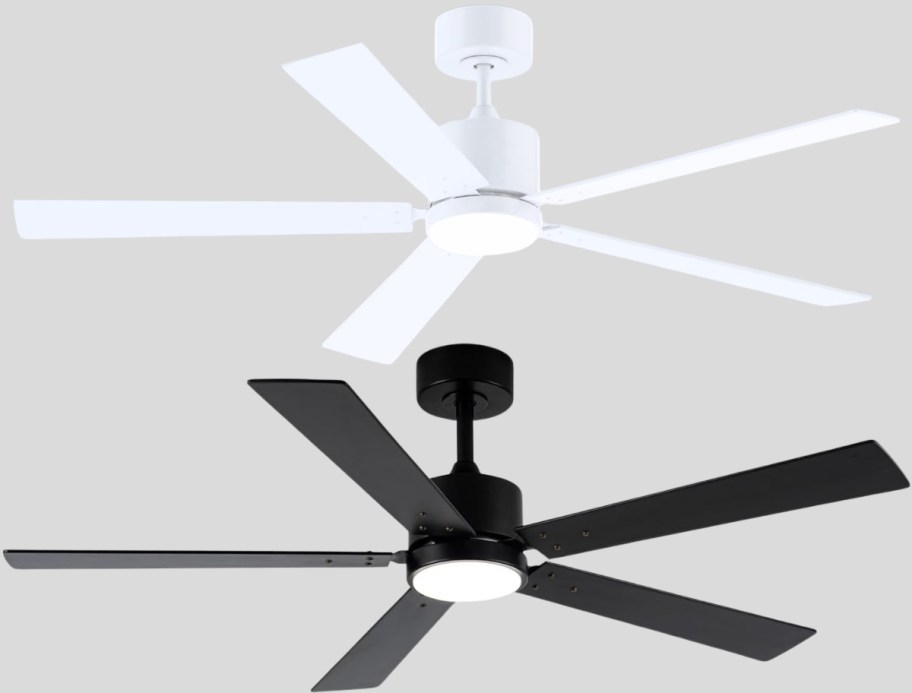 white and black ceiling fans