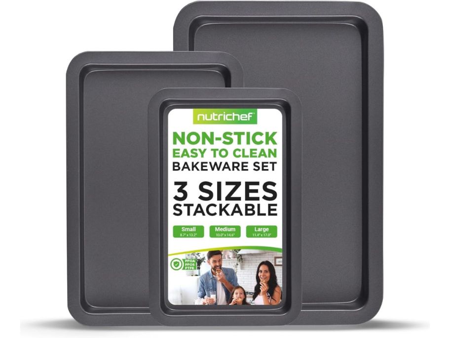 NutriChef 3-Piece Non-Stick Cookie Sheet Set