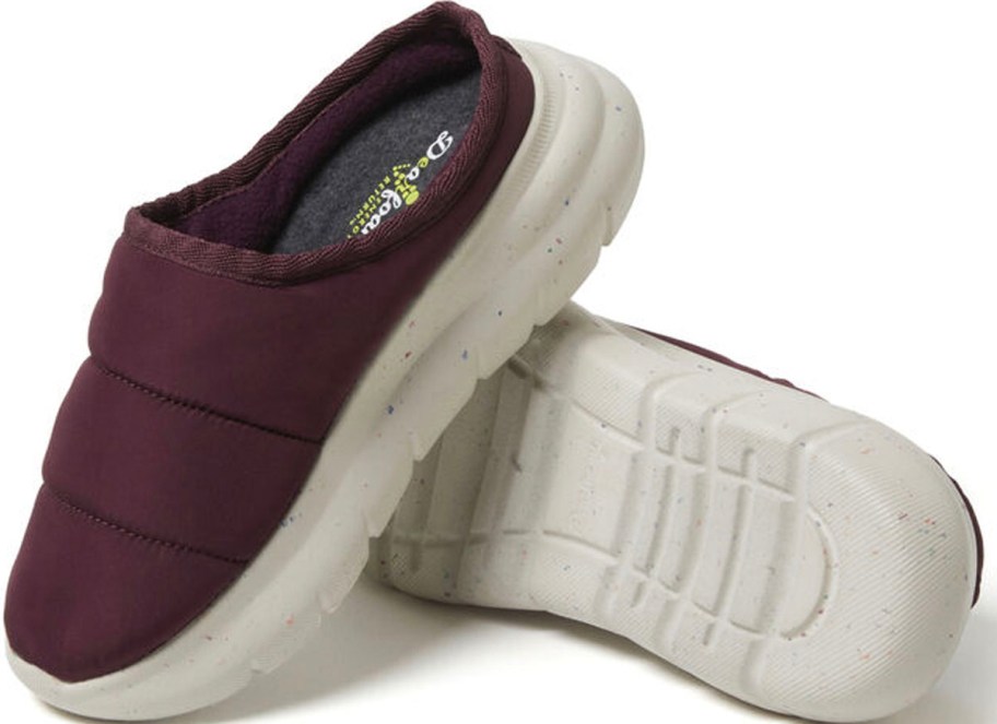 pair of white and red clogs