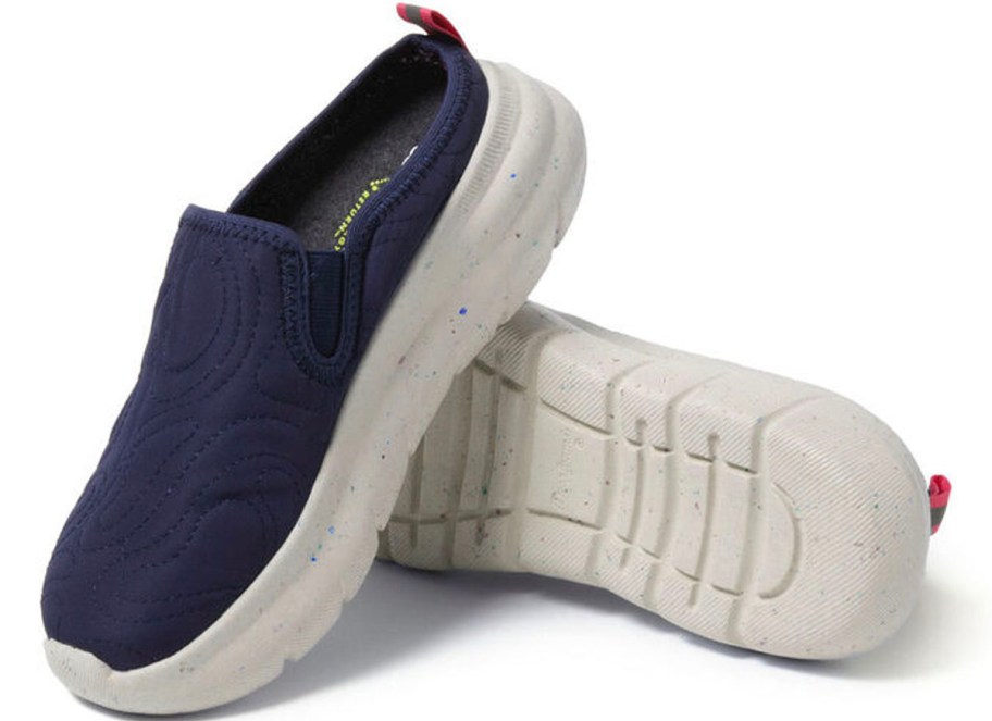 pair of blue and white clogs