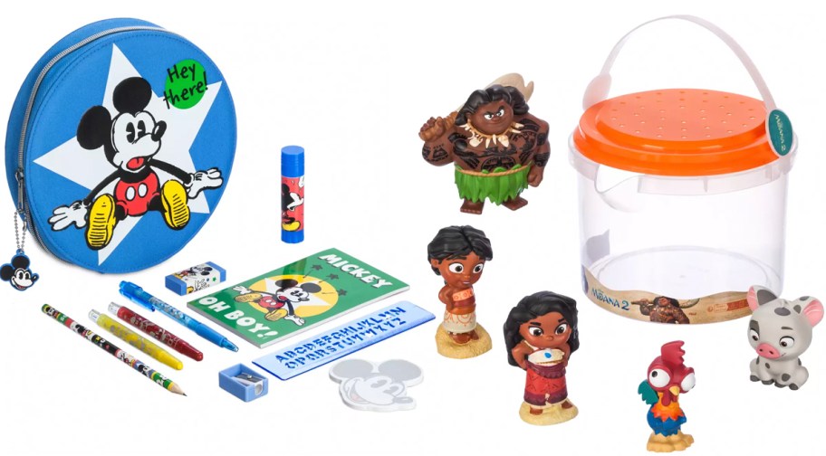 mickey mouse stationary set and moana bath set 