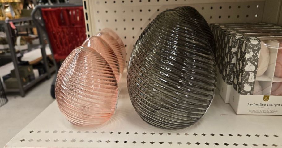 pink and black glass egg decor at the store