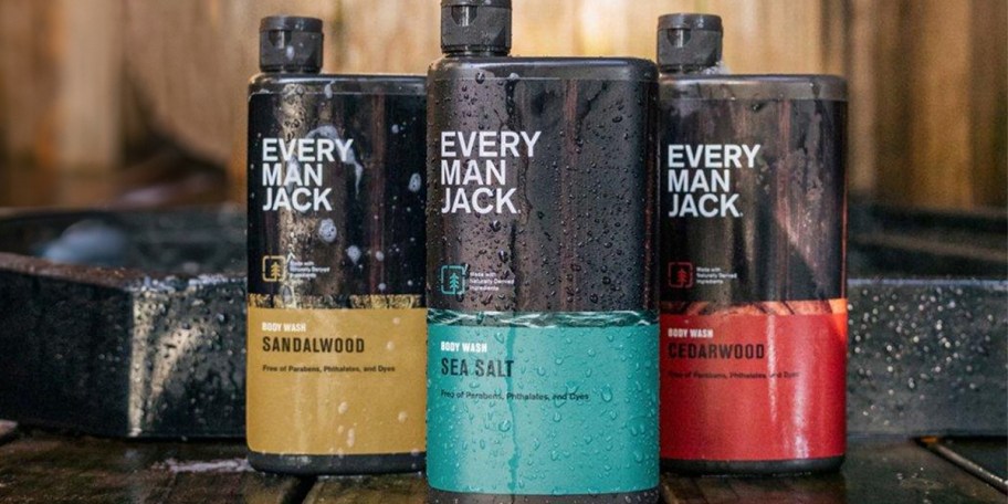 every man body wash bottles on shelf