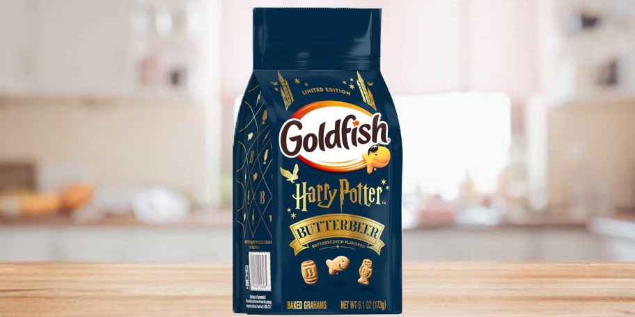 harry potter goldfish bag on countertop