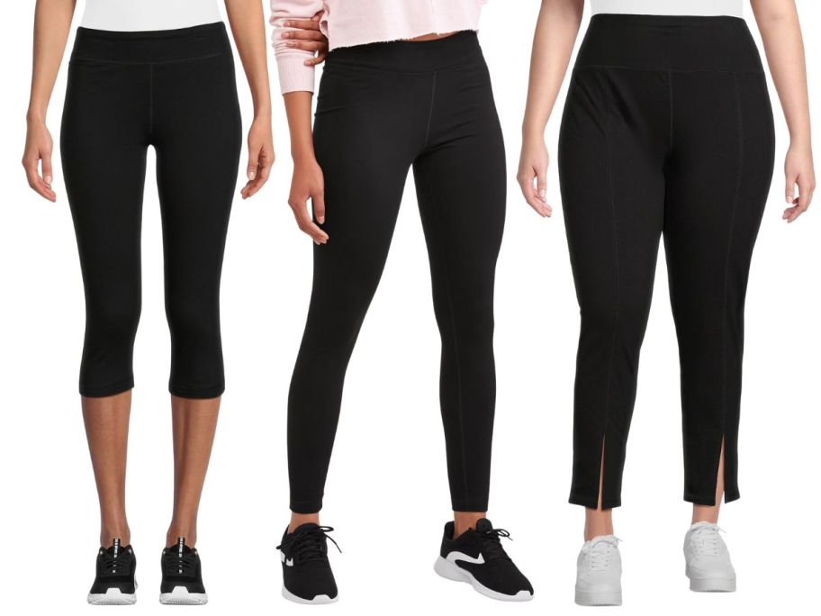 three women wearing black leggings