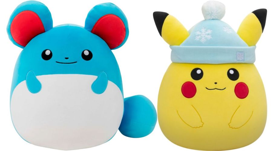 Marill and Pikachu squishmallow plues stock image
