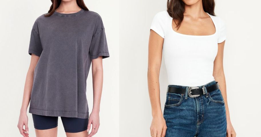 two women wearing old navy tops