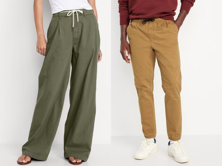 a woman and a man wearing old navy pants