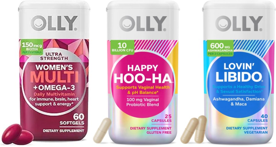 multi, hoo-ha, and libido olly vitamin bottles