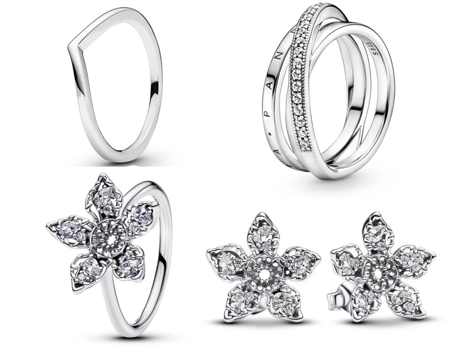 wishbone, crossover, and demogorgon rings and earrings 