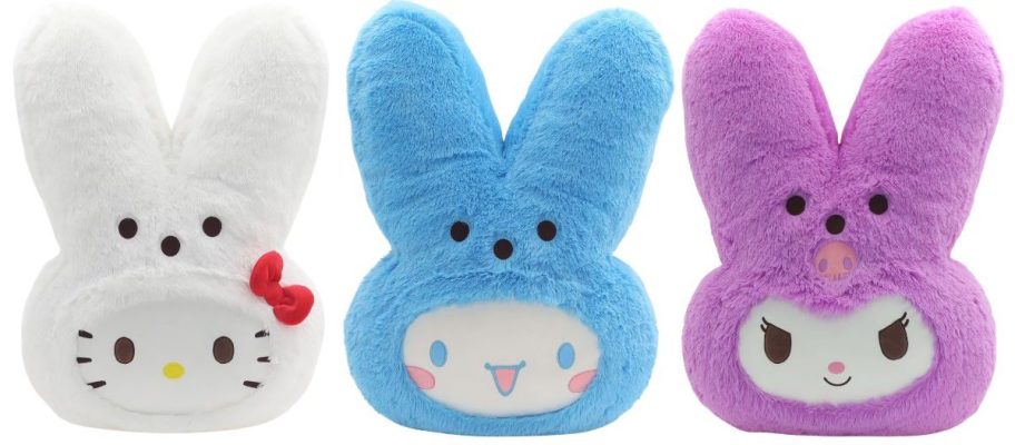 three hello kitty peeps plushies