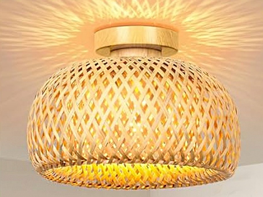 rattan ceiling light on 