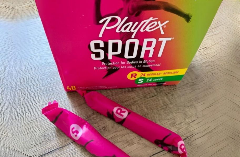 a combo box of playtex tampons on a tabletop