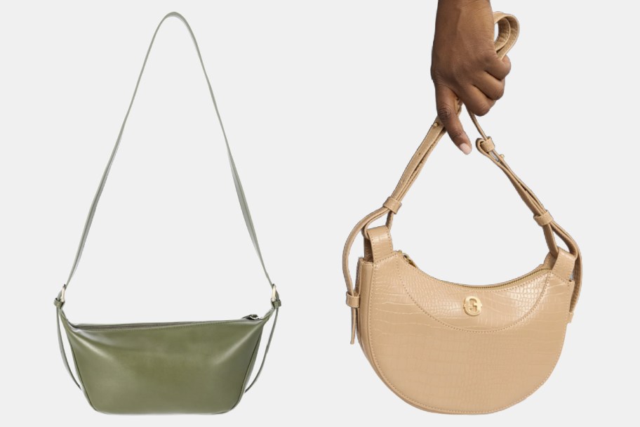 green and tan purses