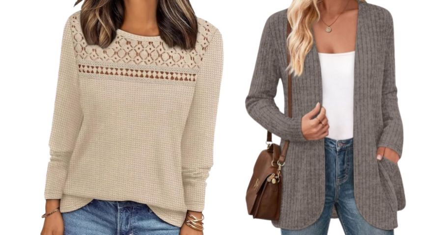 two women wearing wiholl top and sweater