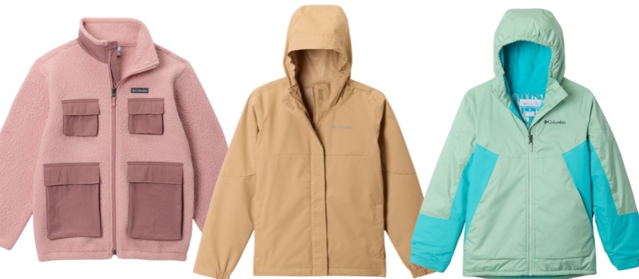 3 girls winter jackets in different styles and colors