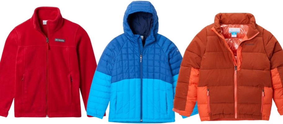 3 boys winter jackets in different styles and colors