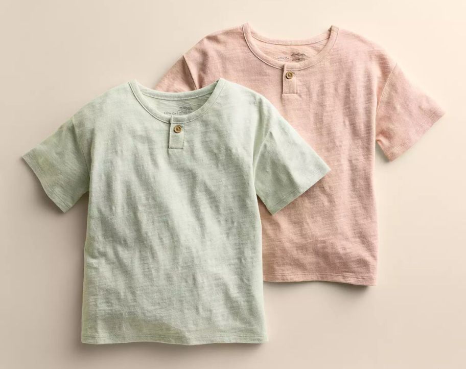 2 kids Henley tees in green and pink