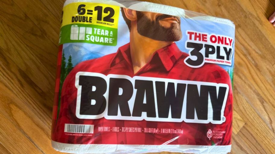 Brawny tear a square pack on the floor