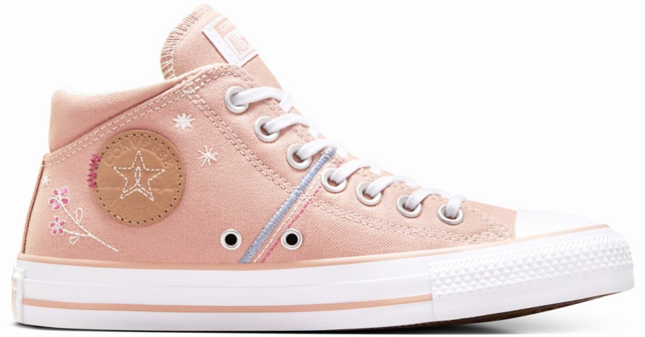 pink converse sneaker with floral embroidery